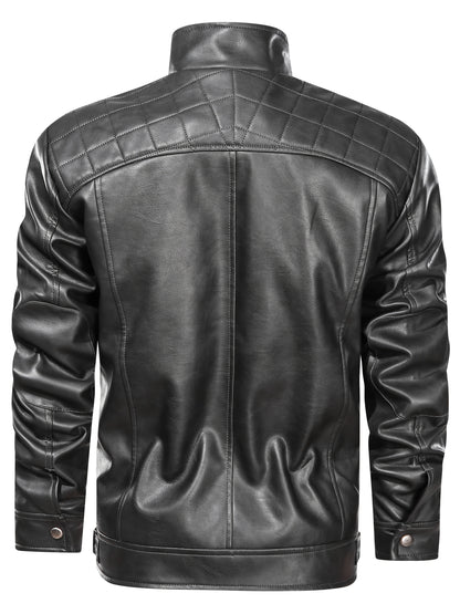 Men's Stand Collar PU Leather Jacket Lightweight Faux PU Leather Motorcycle Casual Jacket