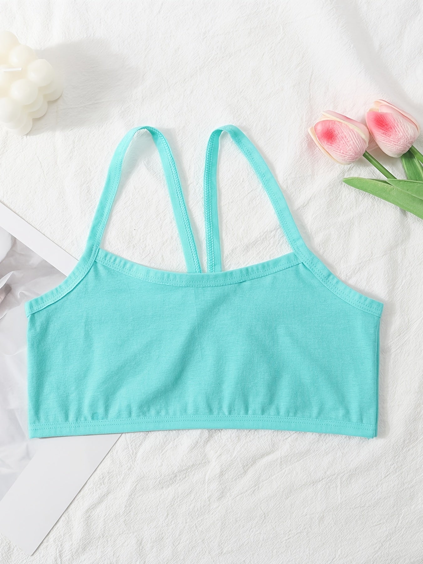Random 12-pack Solid Color Girls Seamless Bras, Comfortable And Breathable Sports Bras With Cross Shoulder Straps, Cute And Fashionable Training Bras, Suitable For Teenagers And Students A 7-16 Years Old