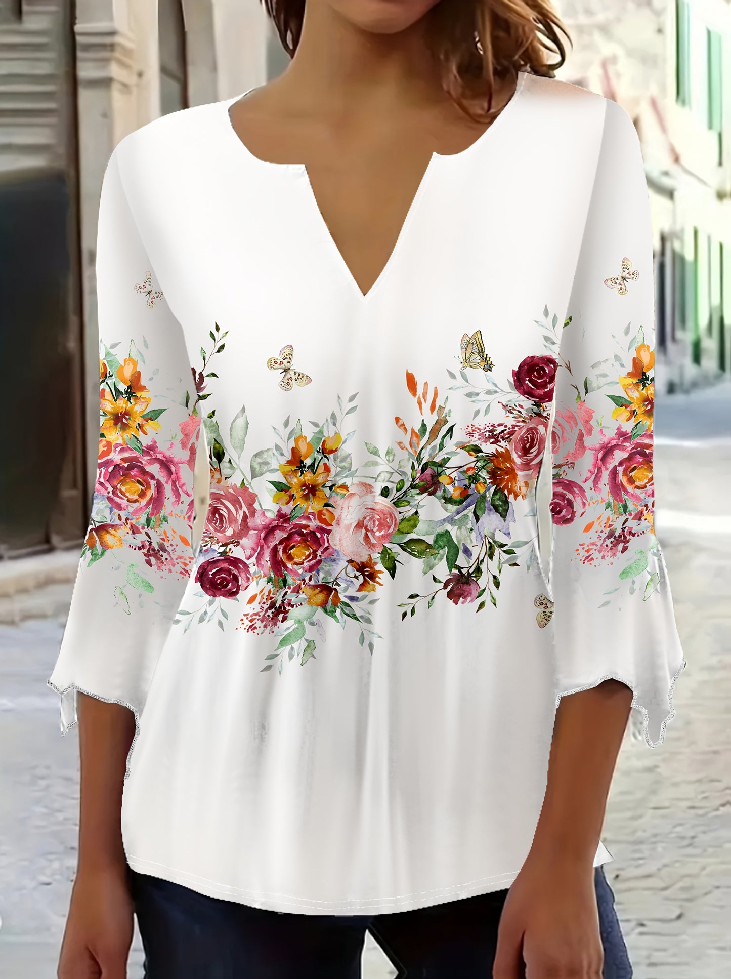 Women's White Polyester Floral Printed Blouse - product view 2