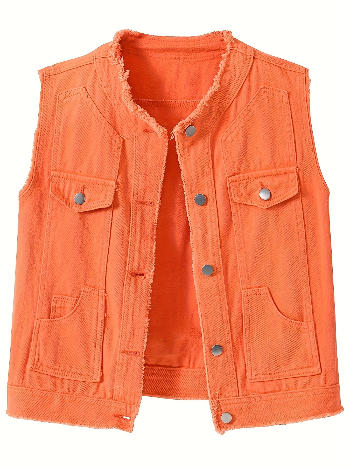 Women's Candy Color Sleeveless Denim Vest Button Jean Waistcoat Collarless Jacket Tassel Design Vest for Women
