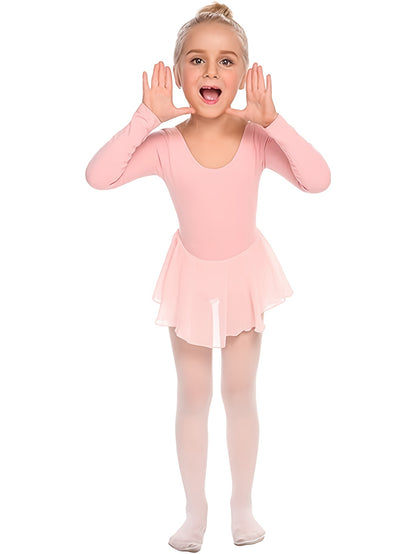 Girls' Classic Long Sleeve Ballet Leotard with Crisscross Back Detail - Stretchy Polyester Dance Dress for Parties, Birthdays & Sports Events, Perfect for Outdoor, All Seasons, Gift for Back-To-School Season, Beach Essentials