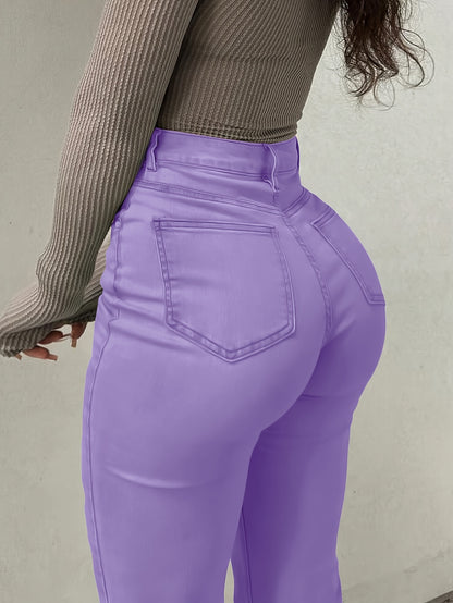 Women's Vibrant Orange Distressed Flare Jeans - Cotton Stretch Denim, Vintage High-Waisted Bootcut Pants with Knee-Hole Design, Comfortable and Stylish Casual Wear