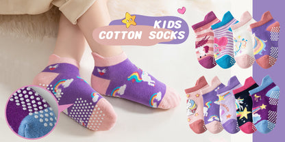 9/18 Pairs Of Baby Girls Toddlers Grips Socks Kids Non Slip Anti Skid Ankle Unicorn Cotton No Show Socks with Grippers Gift Socks