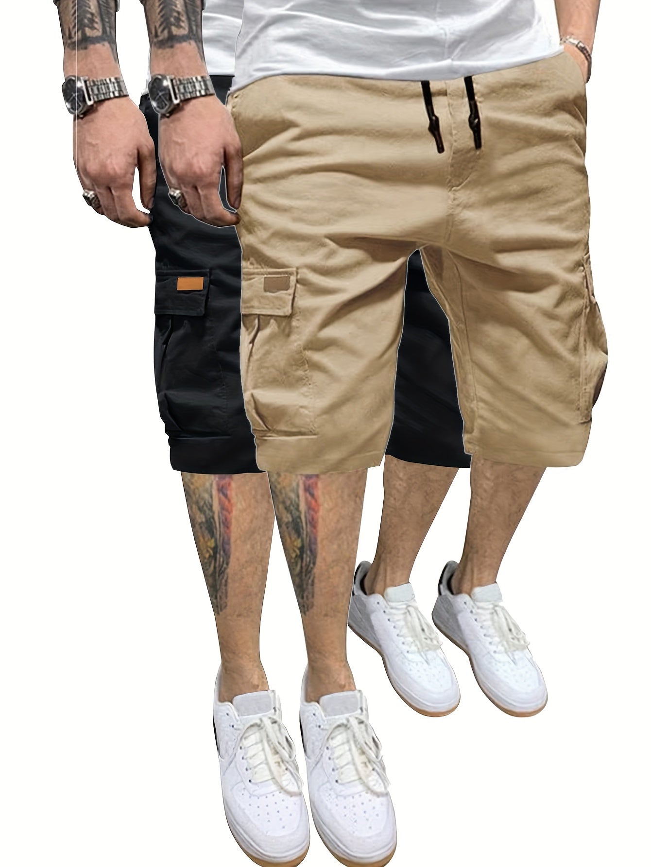 EXARUS Men'S Lightweight Quick-Dry Fishing And Hiking Shorts with Expandable Waist, 2pcs Set for Outdoor Casual Wear