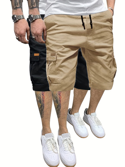 EXARUS Men'S Lightweight Quick-Dry Fishing And Hiking Shorts with Expandable Waist, 2pcs Set for Outdoor Casual Wear