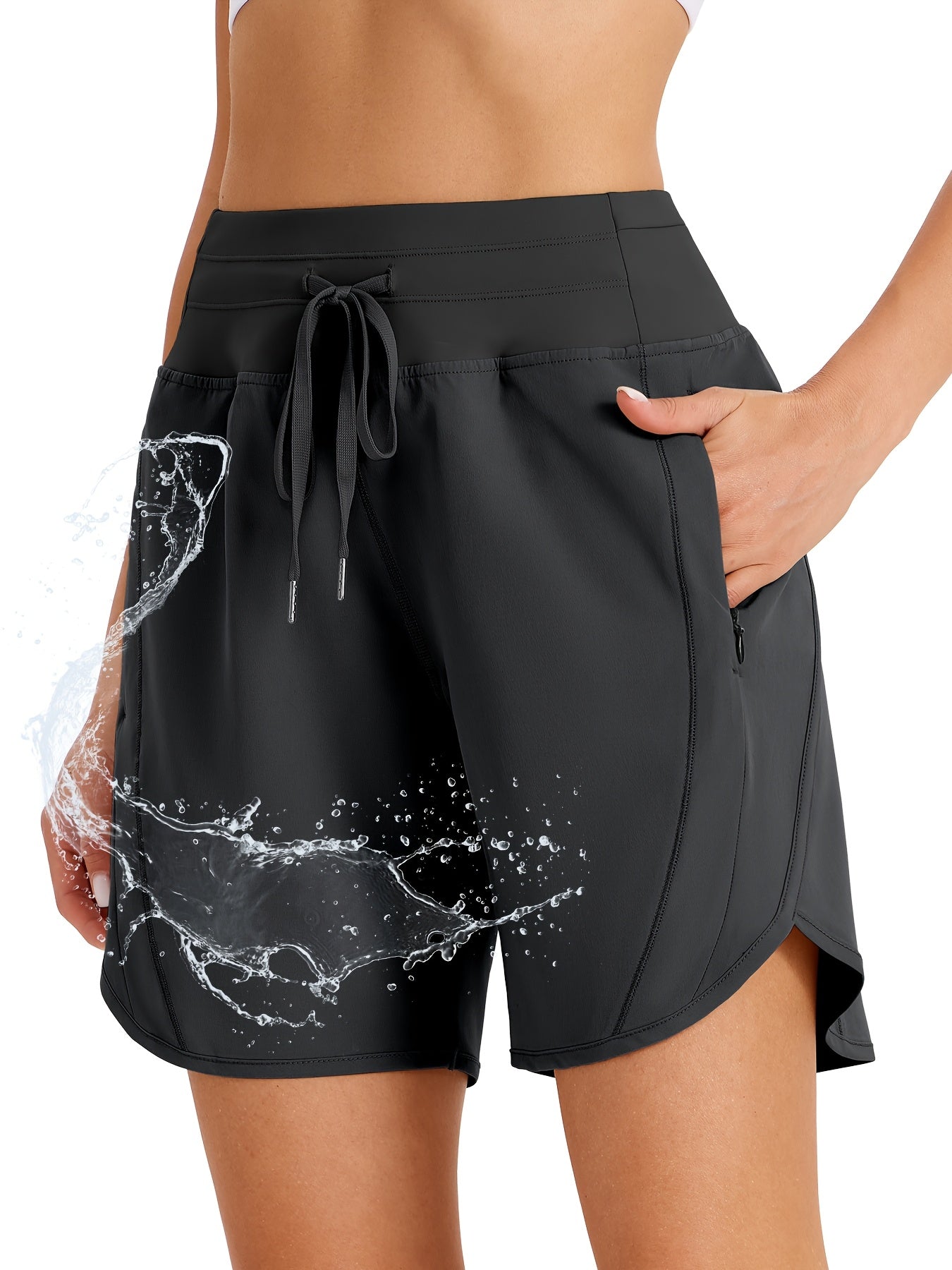 7" Shorts for Women High Waist Quick Dry Shorts with 3 Zipper Pockets Lounge Casual