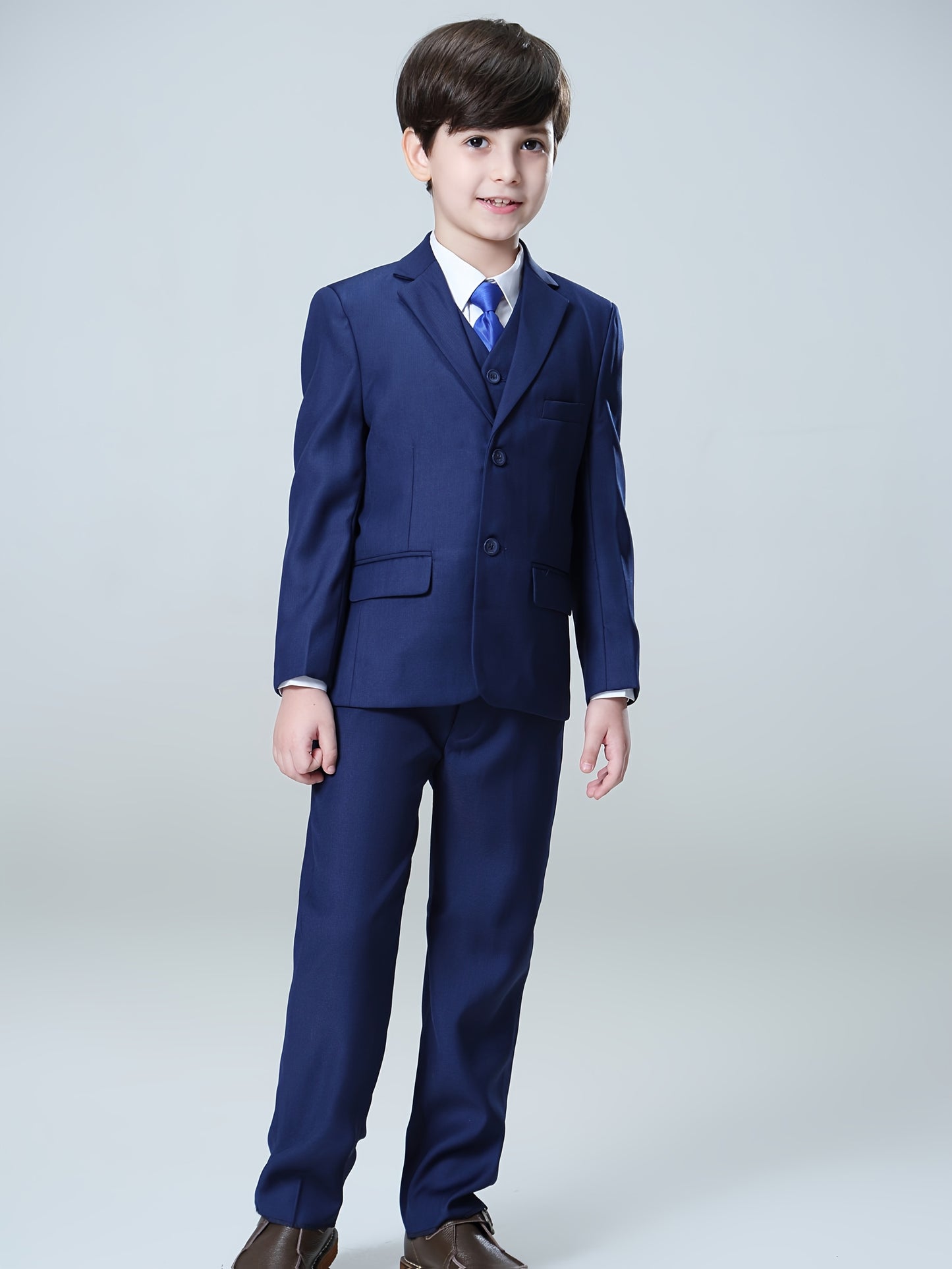 NIMBLE Boys Formal Suit Set Jacket Vest Trousers 3pcs 3-13Y Children Party Clothes Host Wedding Available In Four Colors Blue Black Khaki Navy Blue
