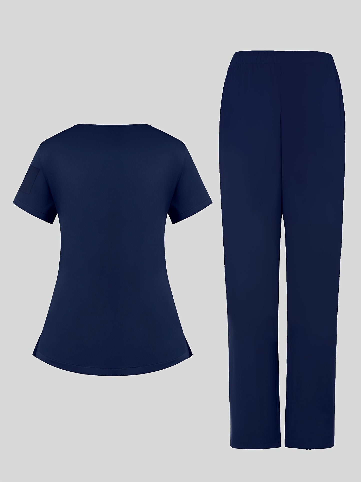 2pcs Women's Breathable V-Neck Work Uniform - Machine Washable Pocket Detail Matching Top & Pants, Casual Work Clothes Suitable for Work Uniforms, Healthcare, Education, Retail - Comfortable Professional Attire