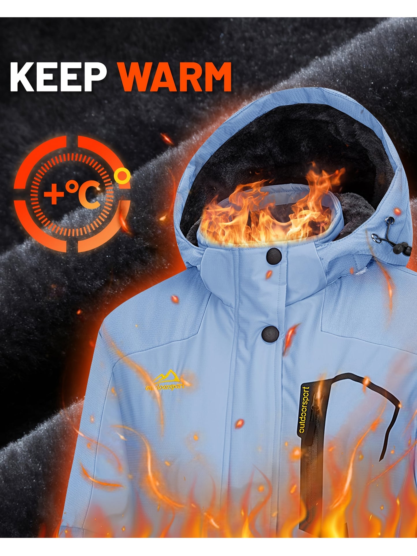 Women'S Warm Ski Jackets Winter Windproof Thermal Fleece Lined Coats Outdoor Detachable Hooded Heavy Weight Thick Jacket Camping Climbing Traveling Snowboard Windbreaker