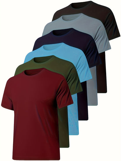 6pcs Men'S Sports Shirt Short Sleeved Sports Top Quick Drying Round Neck Running T-shirt