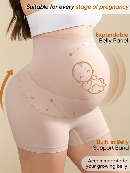 Women's High-Waist High-Stretch Belly Support Fabric with Abdominal Functionality, Ribbed Back Support Maternity Shorts, Comfortable and Breathable Suitable for the Full Pregnancy Cycle, Maternity Clothing|Breathable Fabric|Elastane Fabric
