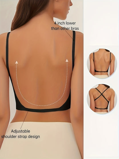 3pcs Women's Sexy Backless Strapless Bra - Adjustable Shoulder Straps, Seamless Opaque Cups, No Underwire Needed - Thin Wedding, Evening & Formal Bra for Bridal, Parties - Everyday & Special Occasion Lingerie, Party Wear, Elegant Design