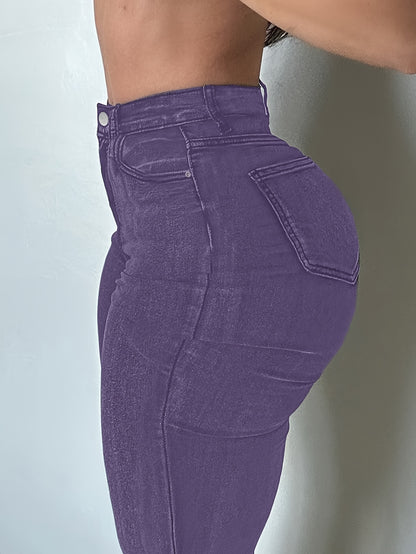 Women'S High Stretch Flare Zipper Jeans - Solid Color Street Style with Pockets, Four Seasons Comfortable Machine Washable Fabric, Functional Fashion Design, Comfortable Fit