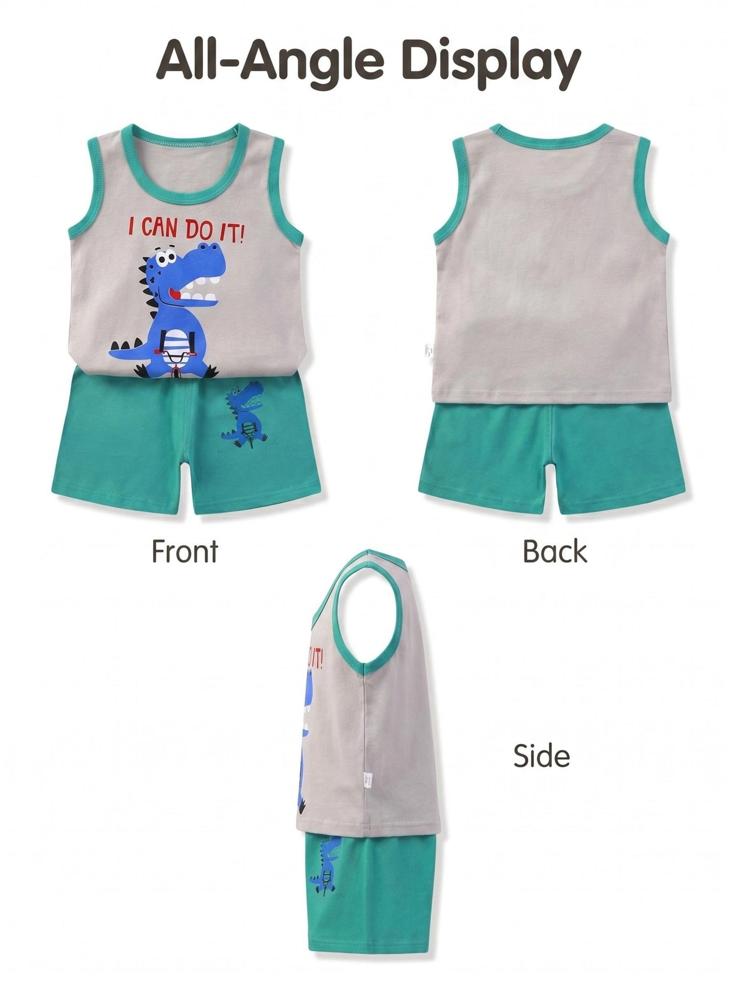 4 Sets Of 8pcs, Boy Cartoon Tiger Dinosaur Shark Pattern, Vest Shorts Suit, Comfortable To Wear, Soft, Breathable, Suitable For Summer Outdoor Sports, To Give The Baby The Most Comfortable Experience, for Outdoor