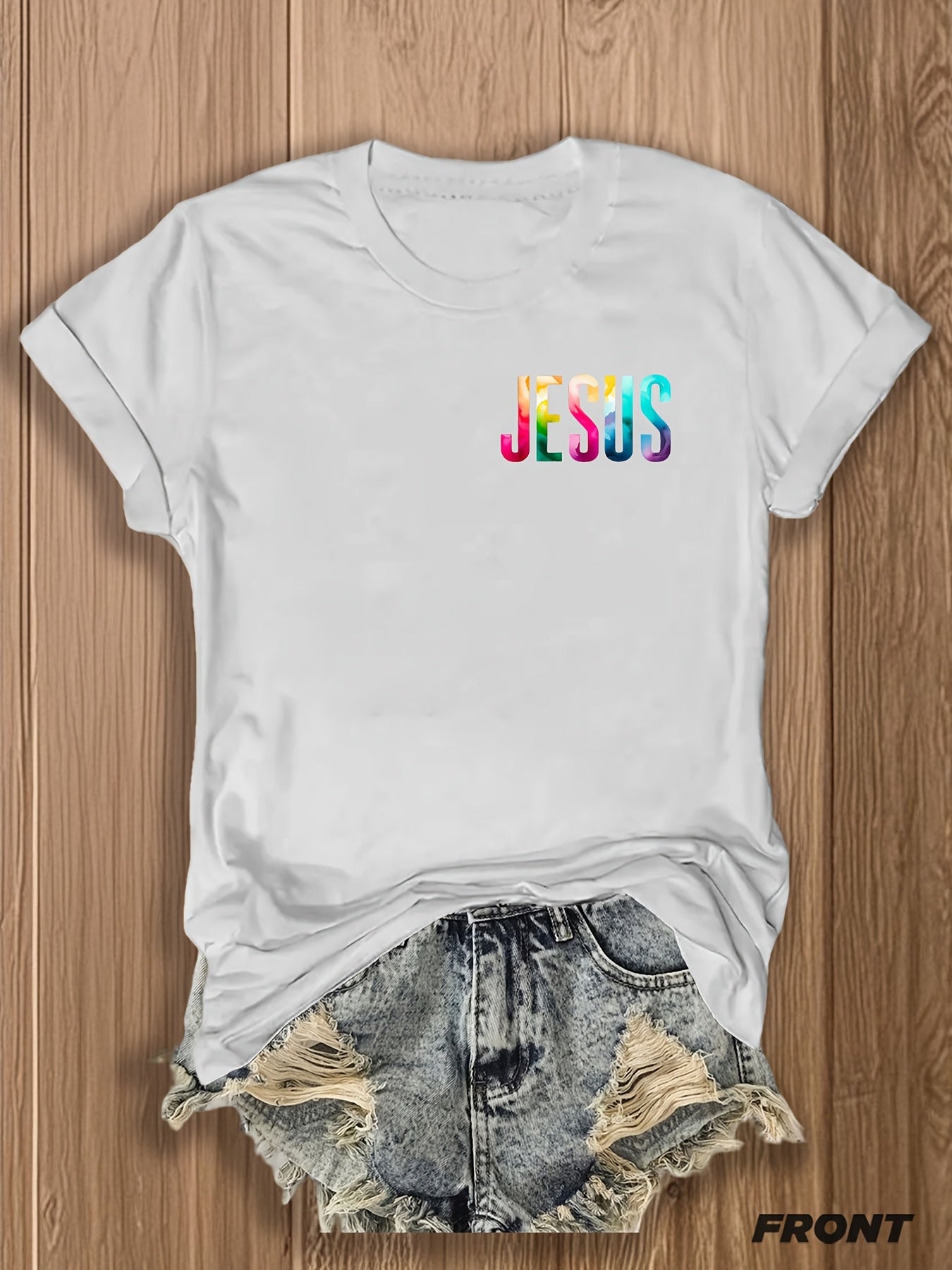 [Front and Back Image] Double-Sided Printed Women's T-Shirt- Jesus: The Way, the Truth, the Life- Colorful Inspirational Christian Women's T-Shirt| Faith Clothing| Suitable for Church Services and Religious Activities| Fashion Religious T-shi