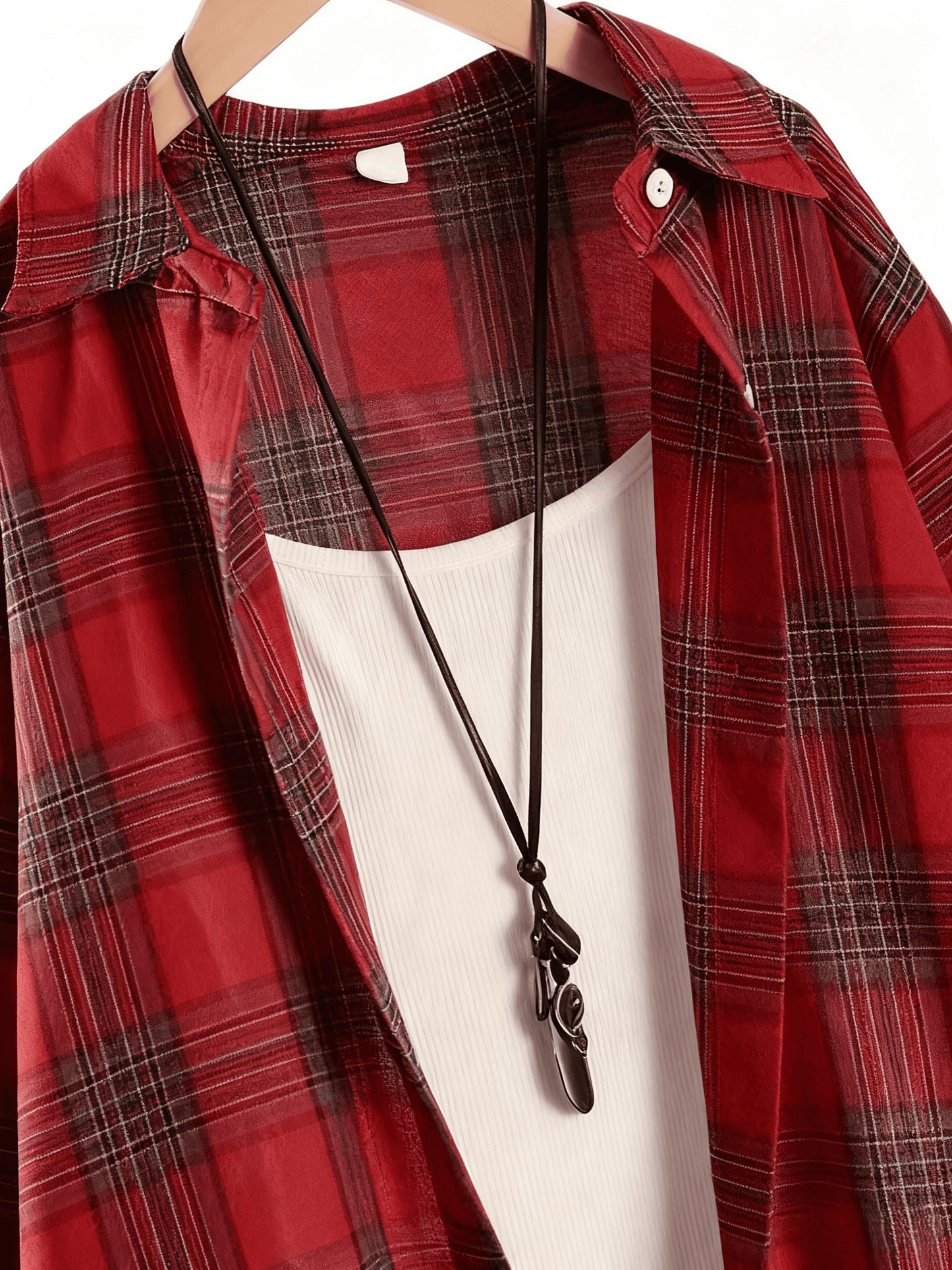New Women's Loose Fit Mid-Length Plaid Shirt for All Seasons 2025, Versatile for Commuting, Casual Daily Wear, and Suitable for Holiday Parties and Outings