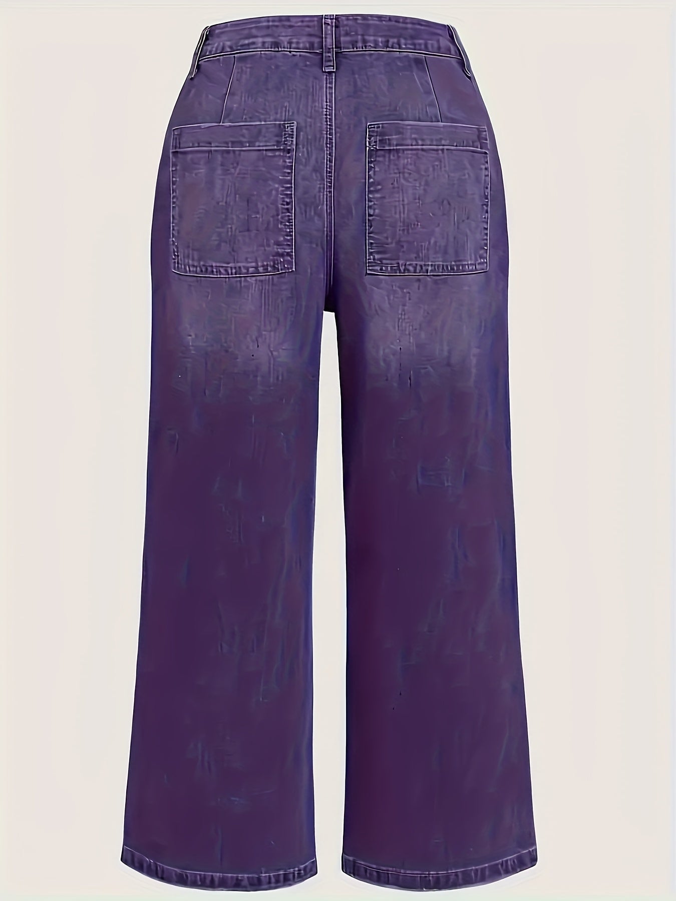 1pc Women's Plus-Size Wide-Leg Stretch Denim Jeans - Oversized Loose-Fit Heavy-Duty Washed Pants with Belt Loops & Zipper Closure, Multi-Pocket All-Season Casual & Workwear Trousers (Machine Washable) - Washed Blue