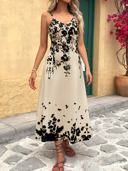 Ladies' Tropical Digital Printed Flower Sexy Elegant Vacation Leisure Business Commuting Festival Gift Birthday Party Cocktail Party Wedding Holiday Strap Spring/Summer Long Dress