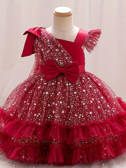 Halloween Dresses for Girls, Kids Halloween Costumes Galaxy Print Tutu Dress Off-Shoulder Flutter Sleeves A-Line Party Princess Gown