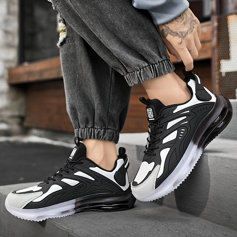 Men's Lightweight Thickened Soft Sole Sneakers - All-Season Comfort, Lightweight & Comfortable - Suitable for Hiking & Walking, Arch Support & Air Cushion Technology-Low-Cut Special Black/White with Golden Accents Upper & Durable Sole,