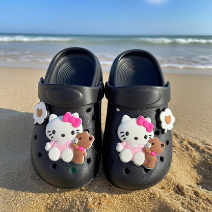 A pair of new summer casual, versatile, cute and sweet cartoon bear Hello Kitty Kitty girl's flip-flops with a soft and comfortable inner lining, and a quiet and -slip boy's flip-flops for outdoor beach vacations