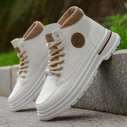 Men'S High-top Casual Sports Shoes, Durable PU Soles, Breathable Fabric Linings, Lacing, All-season Sports And Casual Style, Suitable For Hiking, Mountaineering And Outdoor Shoes