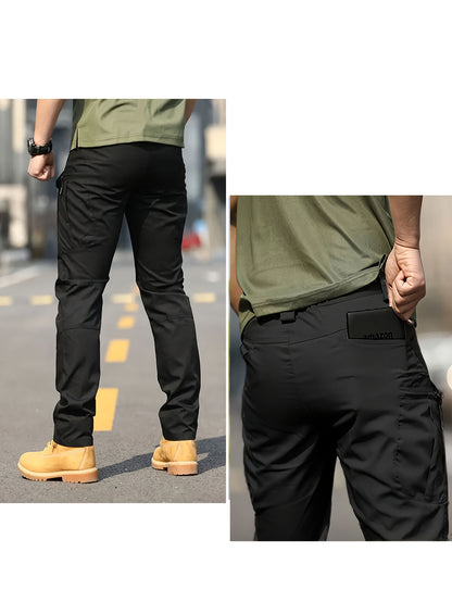 2pcs, Men's Lightweight Tear-resistant Work Hiking Pants with 9 Pockets | Elastic Waist, Non-Elastic Fabric, Solid Color, Ideal for Outdoor Activities Such as Mountaineering, Rock Climbing, Camping, Fishing, Hunting