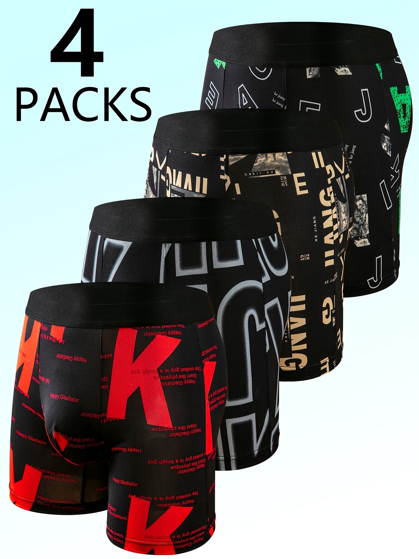 Set of 4 Men'S Long Boxer Briefs - Comfortable And Breathable Sports And Casual Underwear Featuring Lively Print Designs, with a Stretchy Elastic Waistband Made from a Suitable for Everyday Wear
