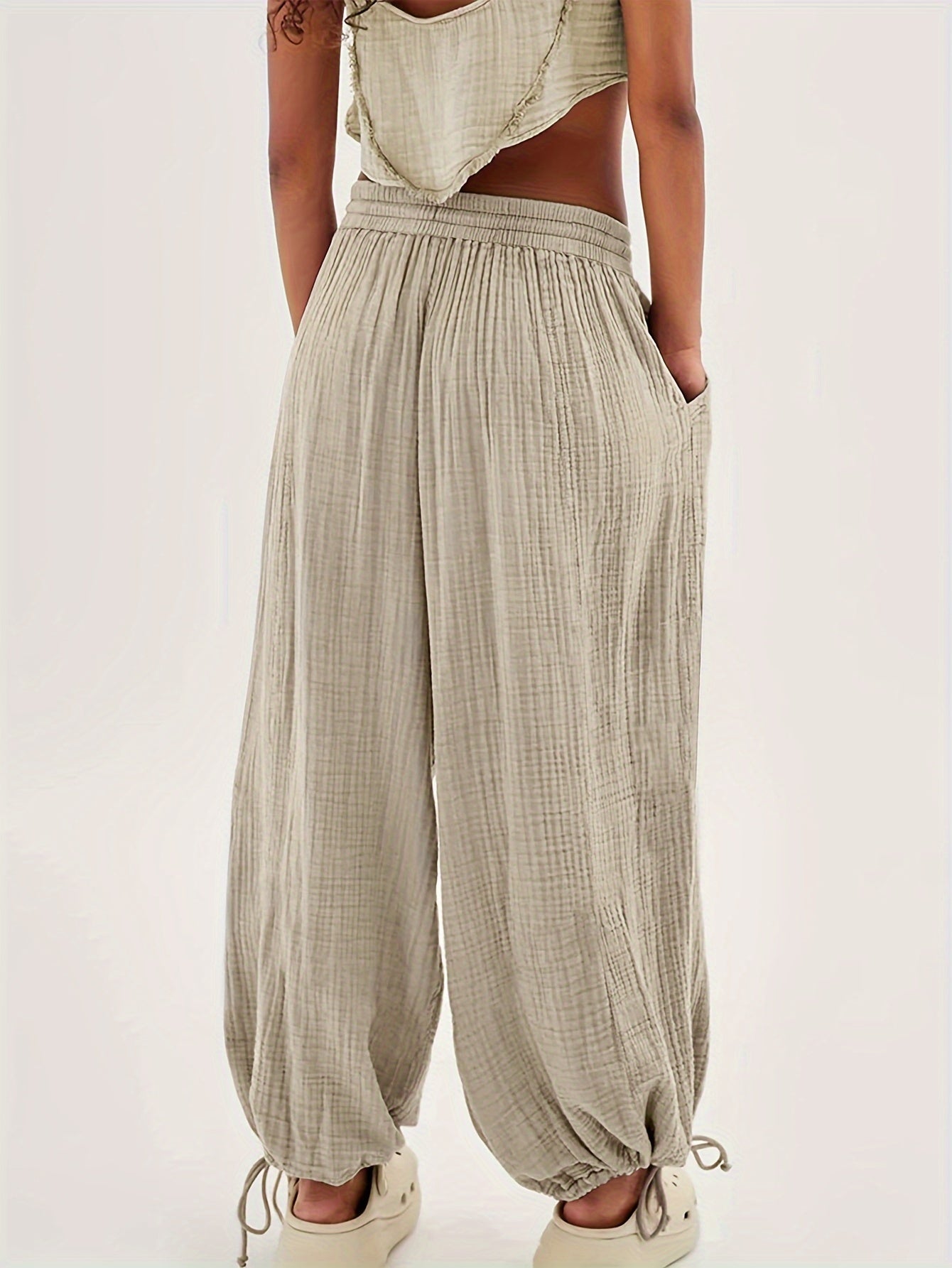 Spring And Summer Women's Casual Pants, Khaki, Pocket, Wide Leg, Tie, Loose, Daily Commuting Wide Leg Pants Womens Summer Clothes