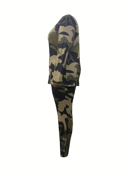 Plus Size - Plus Size - Women'S Plus Size Camouflage Suit, Pants with Pockets