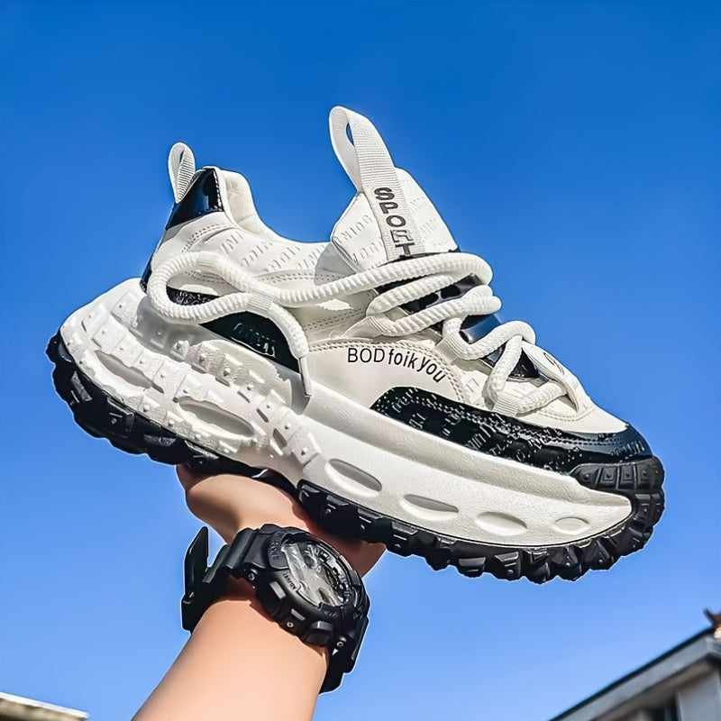 [Chunky Sneakers Dad Shoes] Men's Height Increasing Chunky Sneakers, Non-Slip Tire Sole Dad Shoes, And Fabric Upper Casual Streetwear Footwear