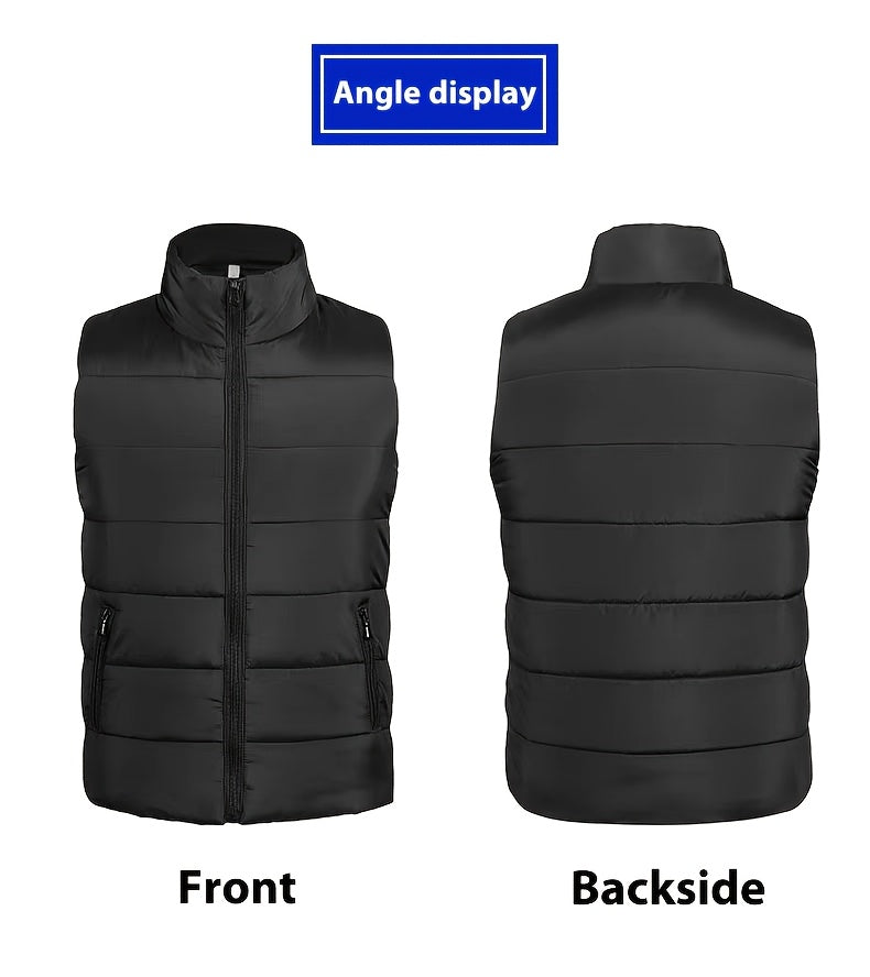 Men'S Vest Suitable for Fall And Winter, Featuring a Stand-Up Collar, Zippered Pockets, Ideal for Casual Outings, Home Use, Daily Activities, Sports, And Keeping Warm. Perfect As a Christmas Gift