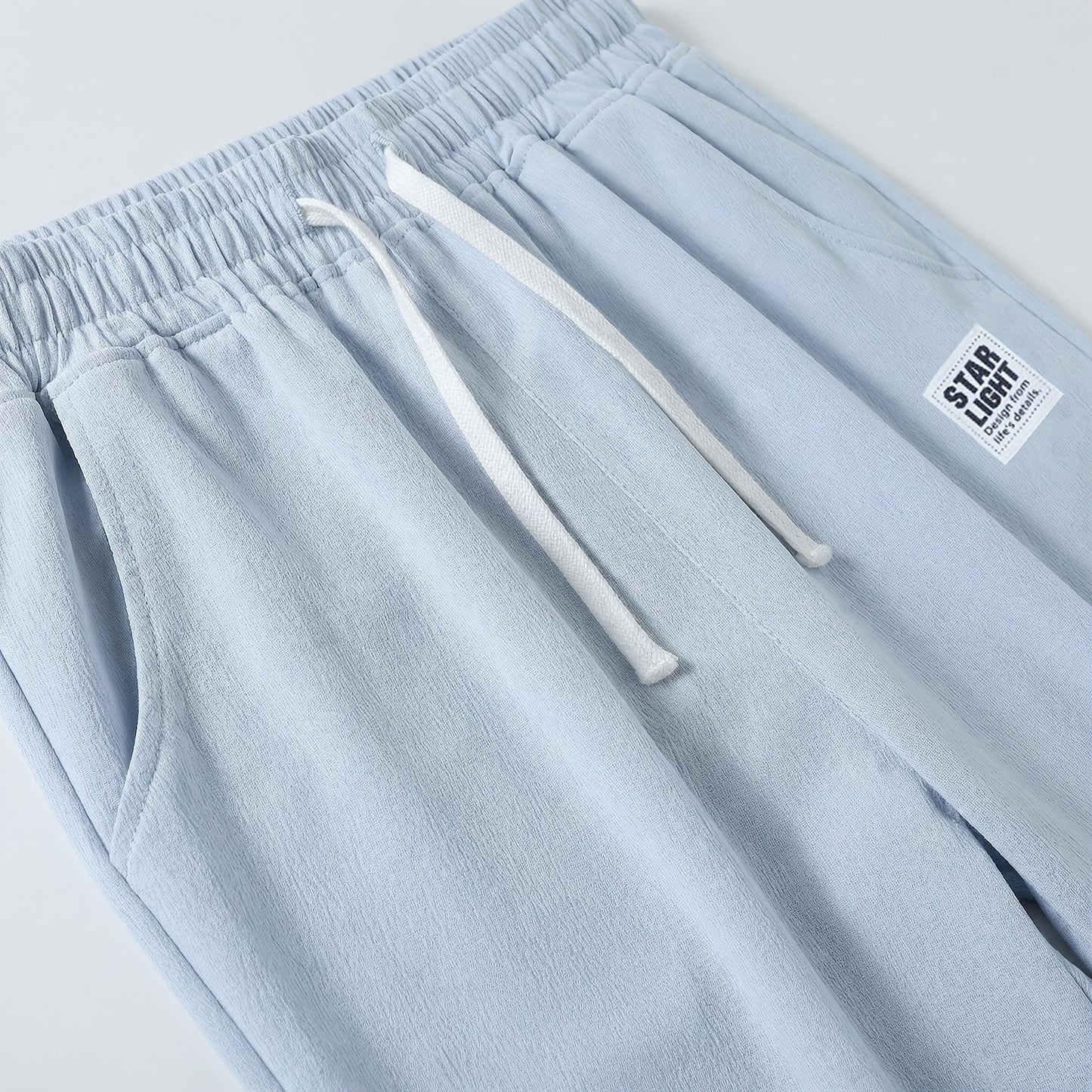 Men's 3pcs Casual Pants Lightweight Breathable Drawstring Waist Trousers for Beach, Vacation & Summer Daily Wear