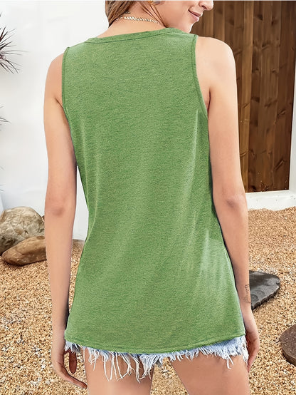 Women's Casual Sleeveless Tank Top with Texas Outline Design, Loose Breathable Opaque Fabric, Backless Round-Neck Lightweight T-Shirt, Machine Washable, for Women, Spring/Summer Outdoor Fashionable Shirt