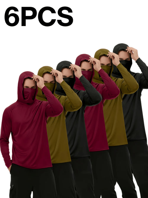 6pcs Men's Fashion Hoodie Set with Built-in Mask Trendy Style Lightweight Comfort, Quick-Dry Breathable 2026 Valentine's Day Gift