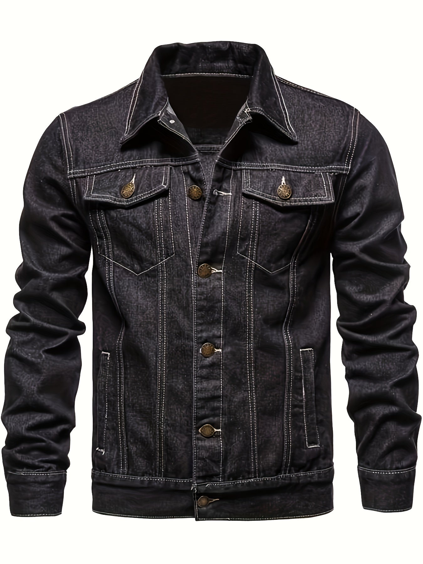 Men'S Vintage Denim Jacket, Casual Urban Style Multi-Pocket Denim Coat