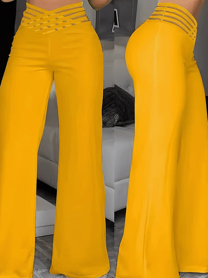 Summer European And American Women's Hollow Waist Belt, High Waisted Casual Straight Leg Loose Pants, Wide Leg Pants
