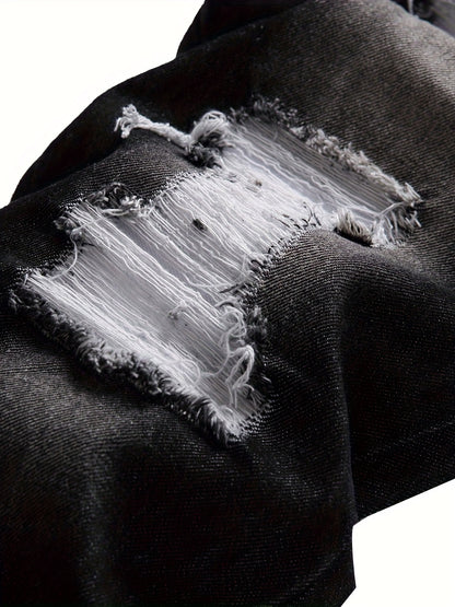 Men Ripped Jeans, Slim Fit Straight Leg, Denim Pants with Holes
