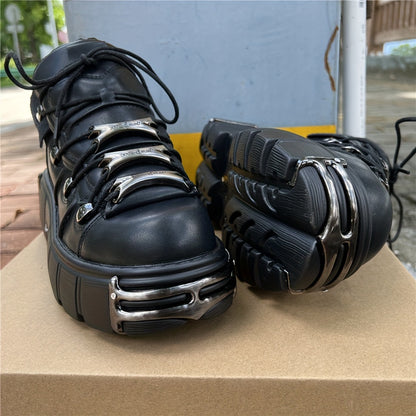 Retro Punk Style Unisex Black Thick Bottom Metal Decoration Lace-up Casual Shoes, Women Shoes, Sneakers