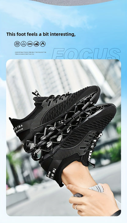 Men's Breathable Road Running Shoes - Lightweight And Comfortable Sole for Hiking And Walking | Low-Top Special Fish Scale Design Fabric Upperamp; Durable Outsole Four-Season Universal Black/White Casual Sports Shoes, Lace-Up Design