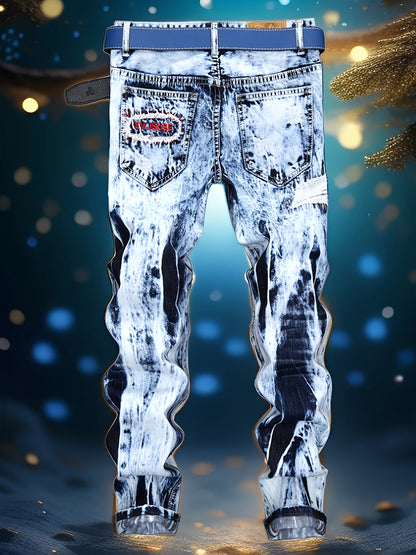 American High Street Light Embroidered Hole Patch Color Matching Trend Casual Straight Jeans - Denim - For Women & Men - Perfect for Casual Wear - Great Gift for Fashion Lovers