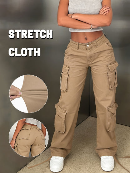 Y2K Style Retro Wash Water Era Feel Women's Work Pants, Basic Multi-functional Pockets Are Very Suitable for Street Travel.