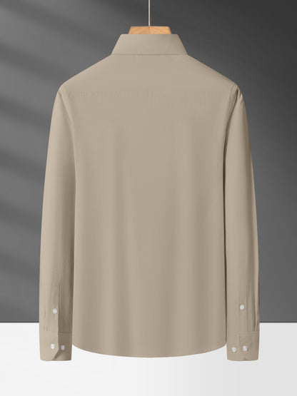 Men'S Long Sleeve Solid Color Business Dress Shirt, Elegant Collar, Stretch Fabric, Regular Fit, Single Button Front, Casual Outwear, Adult Sizes, Woven