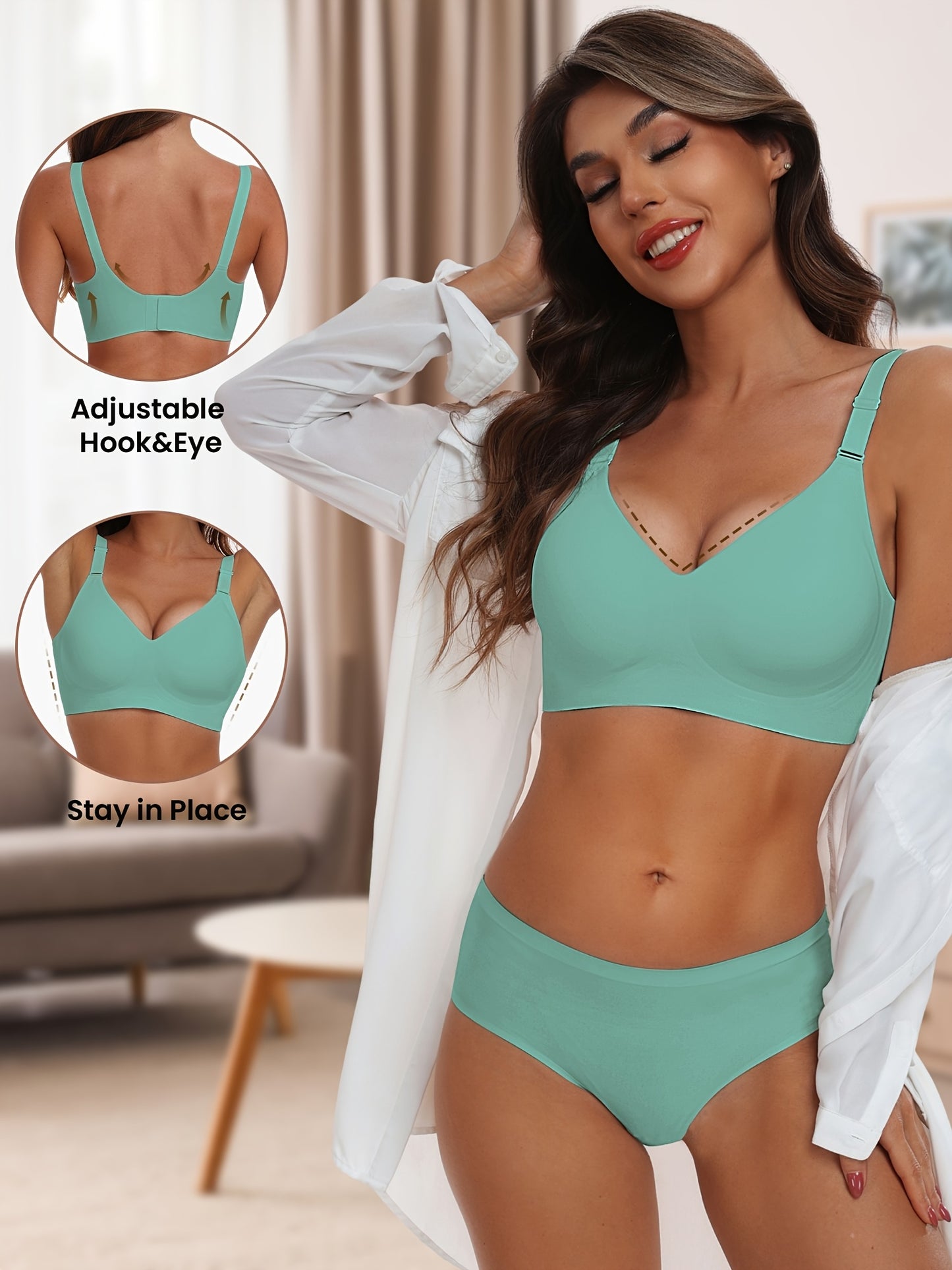 Seamless Wireless Push-Up Bra-V Neck Design, Comfortable, Supportive Intimate Apparel for Women