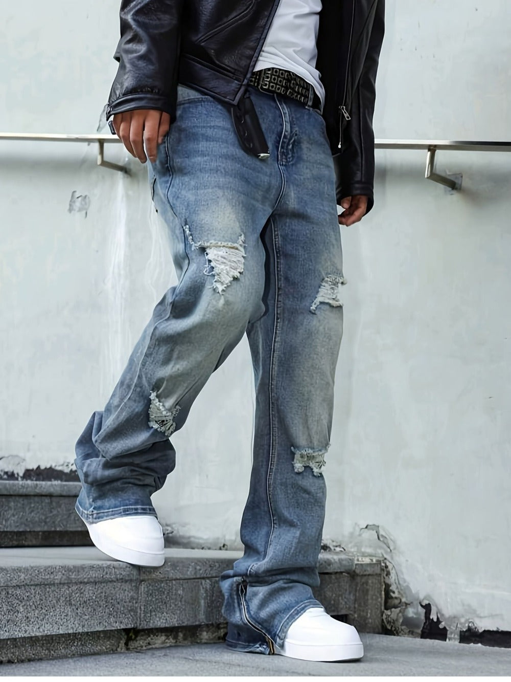 Men's Slim Fit Jeans - Classic Wash Distressed Modern