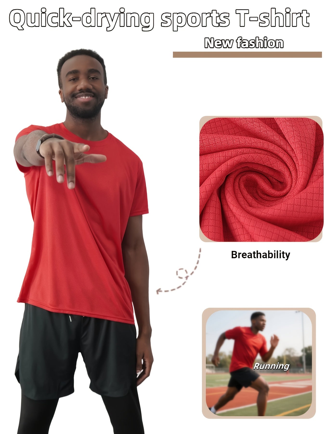 5pcs Men'S Summer Loose Crew Neck Short Sleeve T-Shirt - Check Fabric Top-Moisture-absorbent, Breathable, Soft And Comfortable For Daily Sports, Fitness And Training
