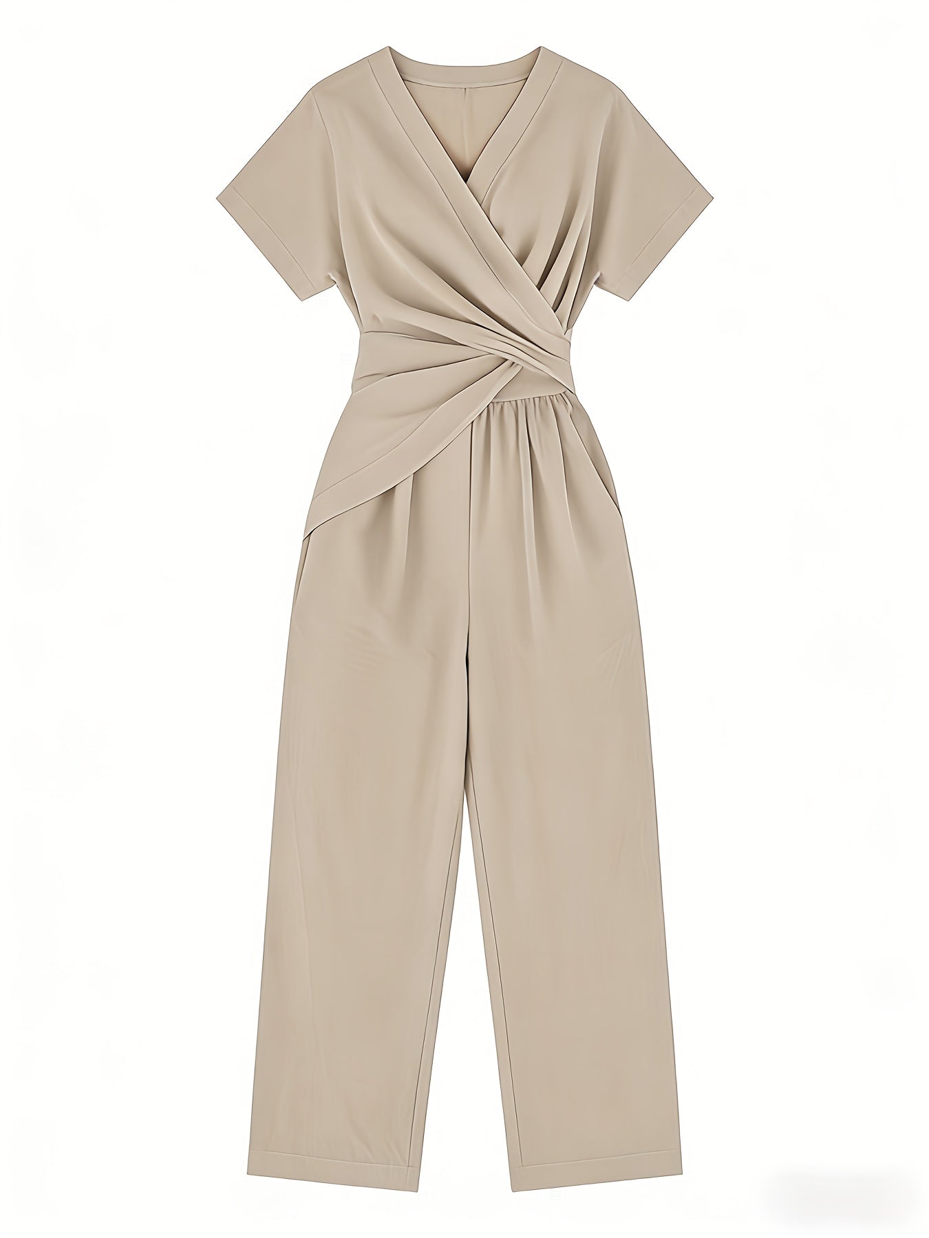 Women's 2pcs Stylish Short-Sleeve Set Summer Front Cross Tie Wide-Leg Pants Set Casual Irregular Top with Pockets Outfit Looser Fit: Order 1-2 Sizes Up.