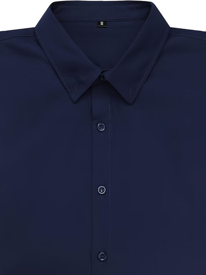 URRU Men's Muscle Fit Slim Stretch Dress Shirt - 4-Way Stretch Fabric (65% Rayon/25% Nylon/10% Spandex), Square Collar, Long Sleeve Button- Casual Shirt for All-Season Wear, Machine Washable Solid Color, Versatile Menswear, Classic Collar Design