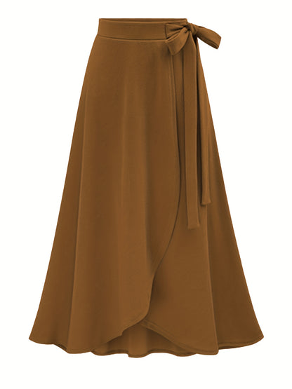 Women's Autumn New High-Waist Irregular Split Skirt with Lining, Mid-Length 2-in-1 Tie Dress
