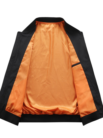 Men's Plus Size Windbreaker Jacket with Zip Closure And Baseball Collar, Casual Street Style, PLUS SIZE
